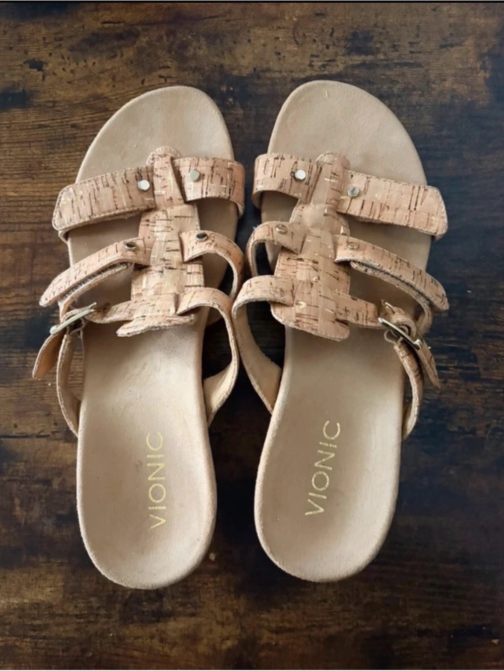 Vionic Women's Cork-Style Tan Slide Sandals Size 7 (NWOT)